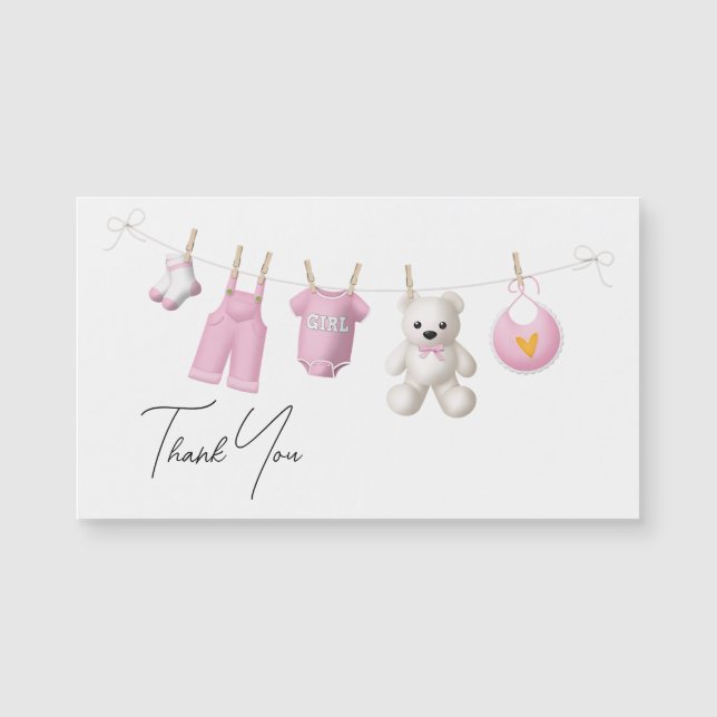 Rose Girly Baby Design Élégant Script Merci (Devant)