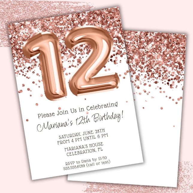 Rose Gold 12e anniversaire fêté Invitation (Créateur téléchargé)