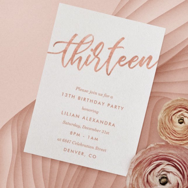 Rose Gold 13e anniversaire Invitation | Faux Foil (Créateur téléchargé)