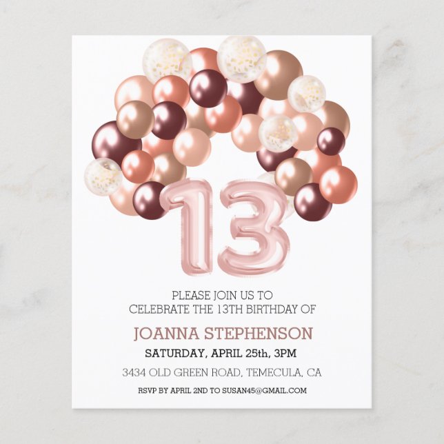 Rose Gold 13ème Treize Budget Arche de Ballons Num (Devant)