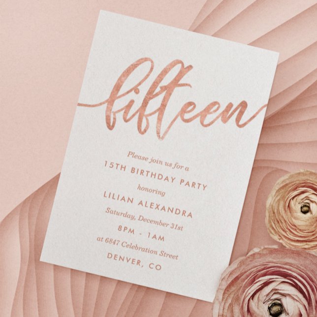 Rose Gold 15e anniversaire Invitation | Faux Foil (Créateur téléchargé)