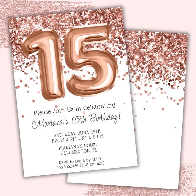 Rose Gold 15th Birthday Party Invitation (Créateur téléchargé)