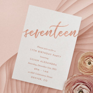 Rose Gold 17e anniversaire Foire Invitation Faux F
