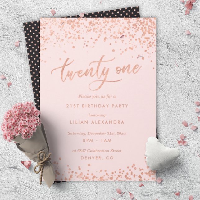 Rose Gold 21e anniversaire Invitation Faux Foil (Créateur téléchargé)