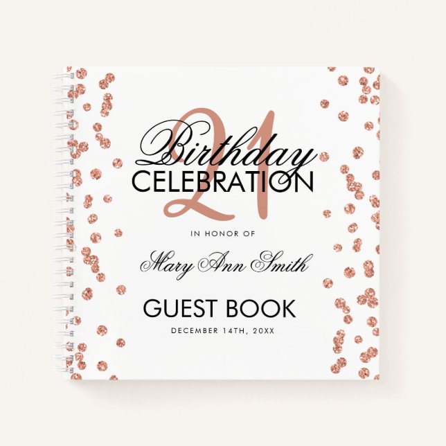 Rose Gold 21e Anniversaire Livre d'or Confetti Bla (Devant)