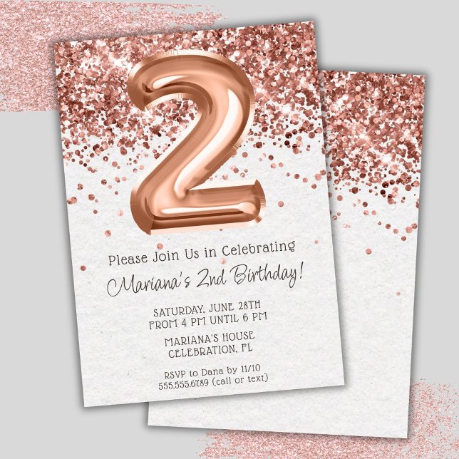Rose Gold 2e anniversaire fête Invitation (Créateur téléchargé)