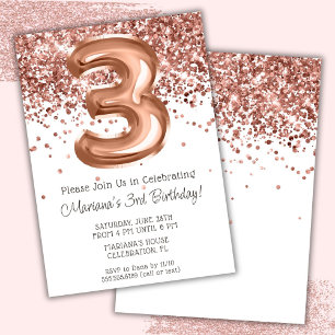 Rose Gold 3ème anniversaire fête Invitation