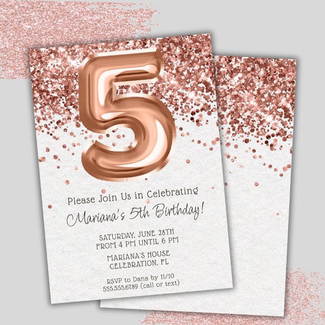 Rose Gold 5e anniversaire Fête Invitation (Créateur téléchargé)