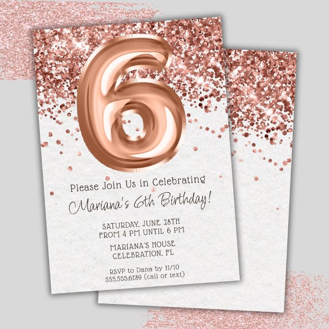 Rose Gold 6e anniversaire Fête Invitation (Créateur téléchargé)