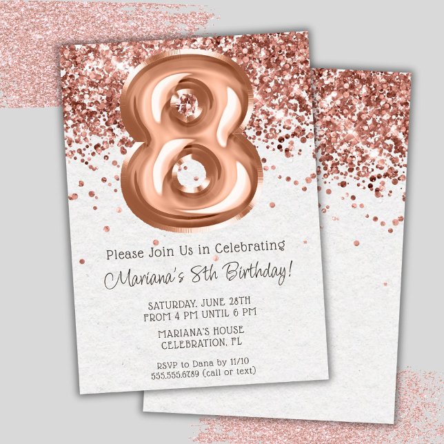 Rose Gold 8th Birthday Party Invitation (Créateur téléchargé)