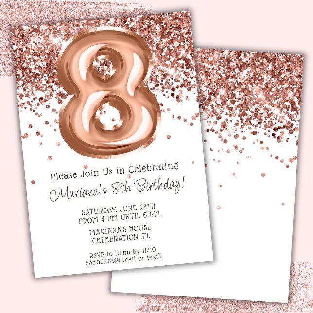 Rose Gold 8th Birthday Party Invitation (Créateur téléchargé)