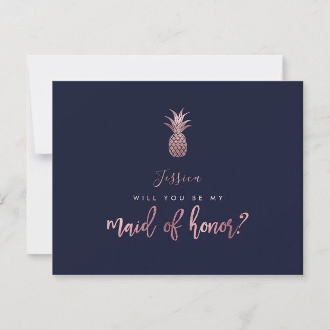 Rose Gold Ananas être ma carte de femme d'honneur (Devant)