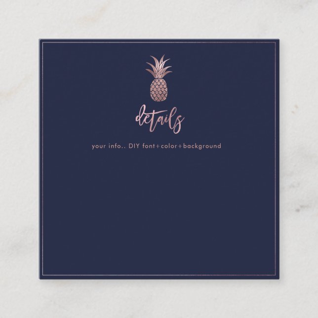 Rose Gold Ananas Mariage Détails Cartes (Devant)