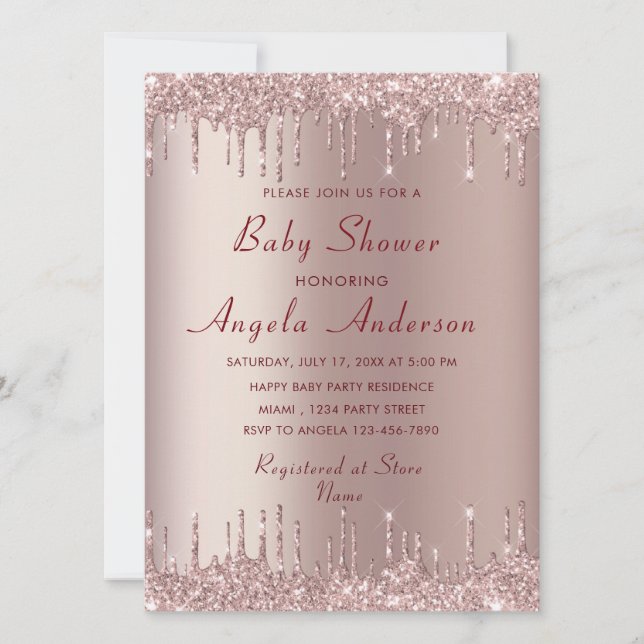 Rose Gold Baby Girl Shower Invitation avec QR Code (Devant)