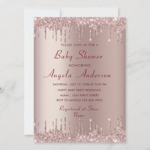 Rose Gold Baby Girl Shower Invitation avec QR Code