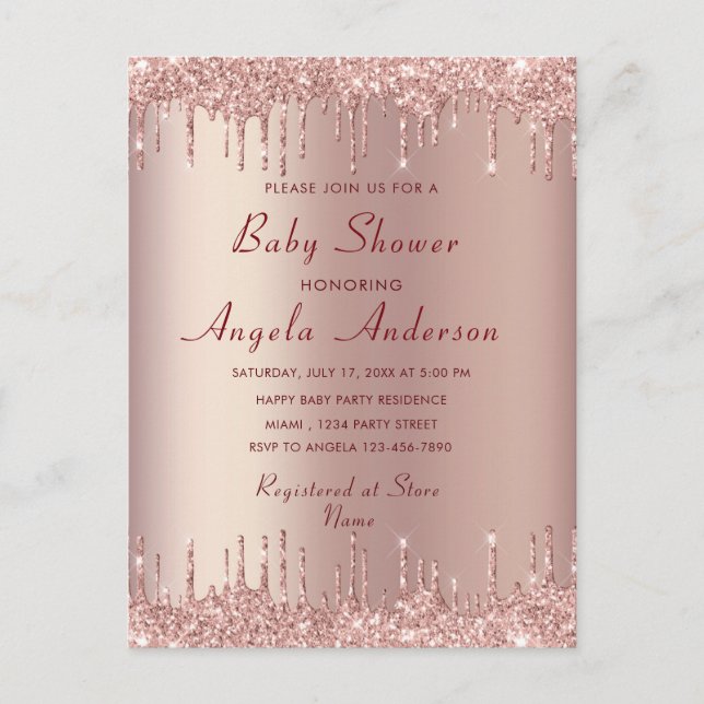 Rose Gold Baby shower Invitation Card (Devant)