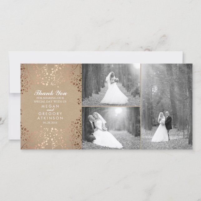 Rose Gold Baby's Breath Mariage Photo Merci (Devant)