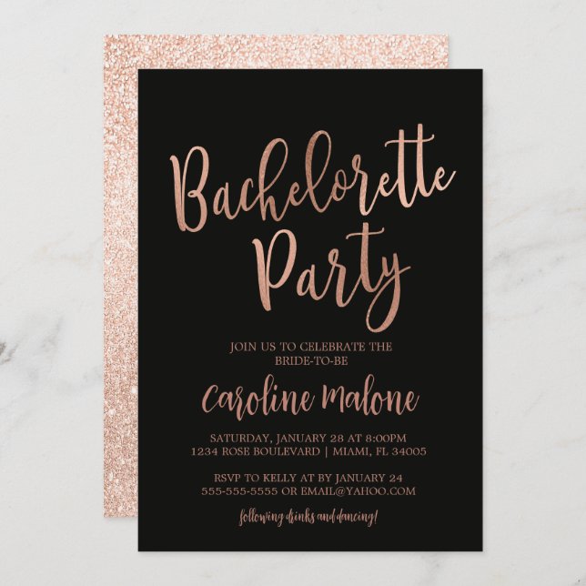 Rose Gold Bachelorette Party Invitation | PARTIES  (Devant / Derrière)