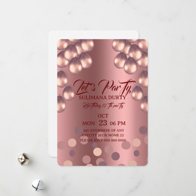 Rose Gold Birthday Invitation Template: Let's Part (Devant/Arrière en situation)