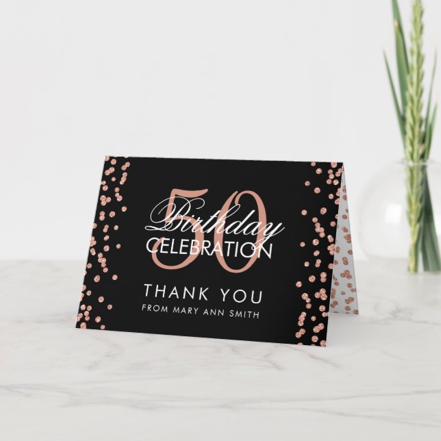 Rose Gold Black 50e anniversaire Merci Confetti (Devant)