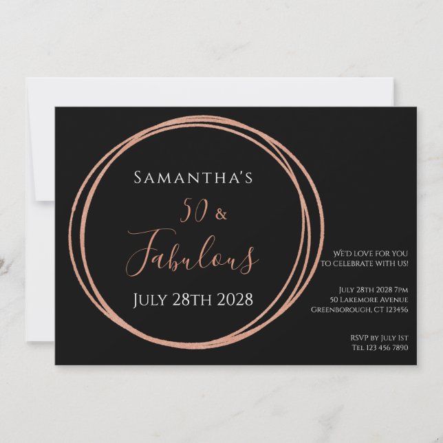 Rose Gold Black 50th Birthday Party Invitation (Devant)