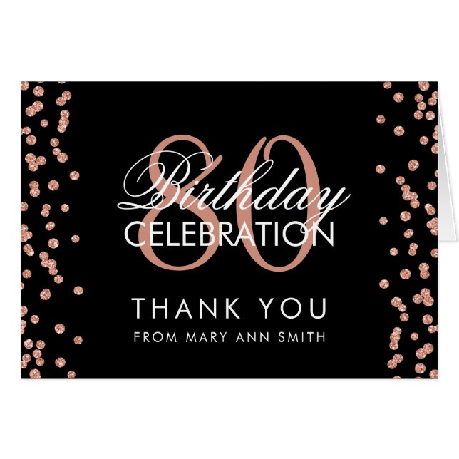 Rose Gold Black 80th Birthday Merci Parties scinti (Devant horizontal)
