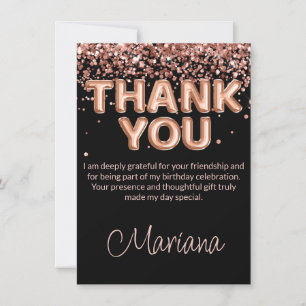 Rose Gold Black Anniversaire Carte de remerciement