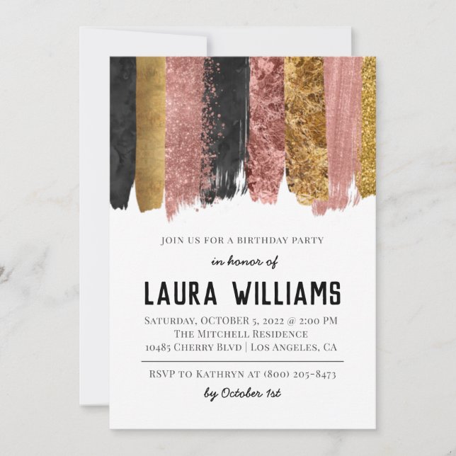 Rose Gold & Black Tape Anniversaire Invitation (Devant)
