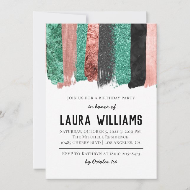 Rose Gold & Black Tape Anniversaire Invitation (Devant)