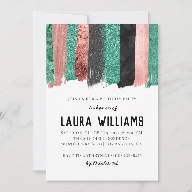 Rose Gold & Black Tape Anniversaire Invitation (Devant)