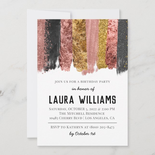Rose Gold & Black Tape Anniversaire Invitation (Devant)