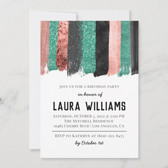 Rose Gold & Black Tape Anniversaire Invitation (Devant)