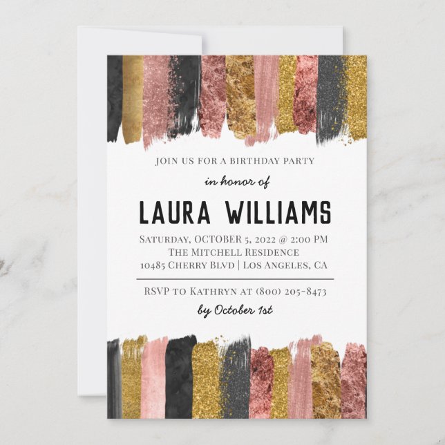 Rose Gold & Black Tape Anniversaire Invitation (Devant)
