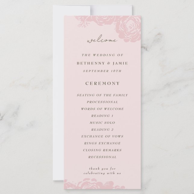 Rose Gold Blooms programme de mariage (Devant)
