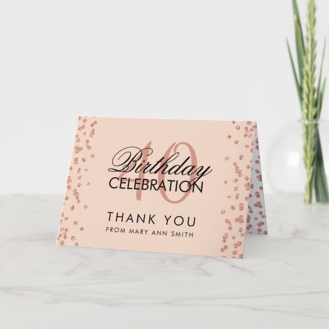 Rose Gold Blush 40e anniversaire Merci Confetti (Devant)