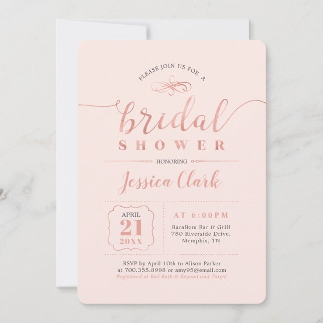 Rose Gold & Blush | Élégante Mariage Invitation de (Devant)