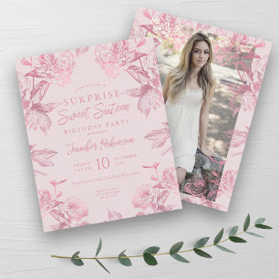 Rose Gold Blush Floral SURPRISE Sweet 16 Invitatio