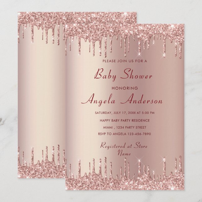 Rose Gold Blush Luxury Baby Boy Shower Invitation (Devant / Derrière)