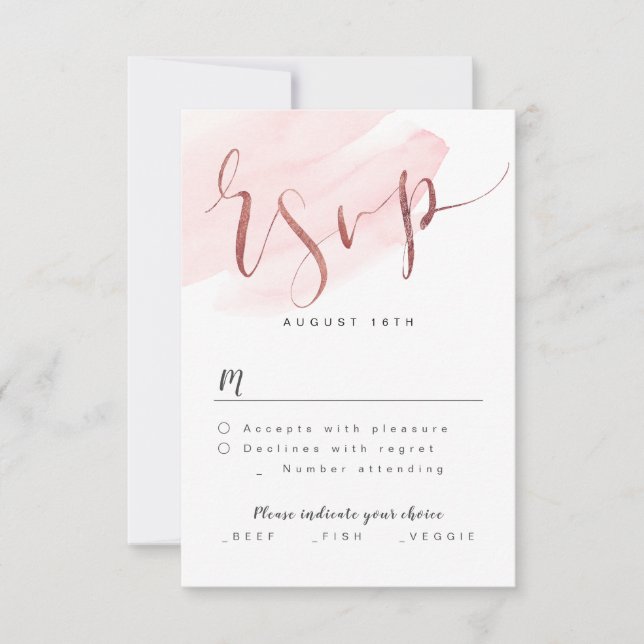 Rose Gold Blush Moderne Simple Script mariage RSVP (Devant)