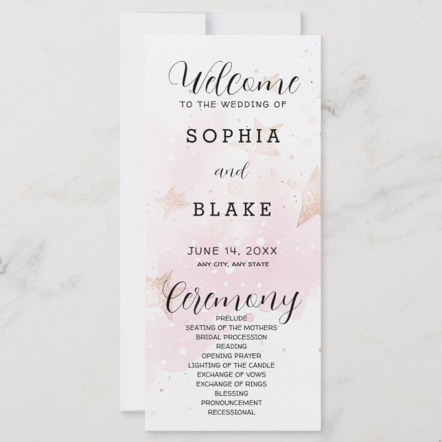 Rose Gold, Blush & Off White Stars Programme de ma (Devant)