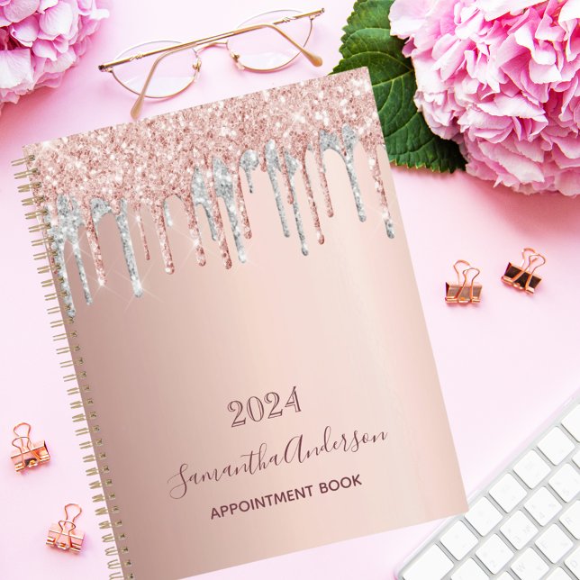 Rose gold blush pailleté gouttes argent 2024 (Créateur téléchargé)