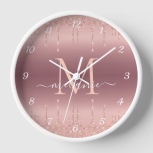 Rose Gold Blush Parties scintillant Horloge Nom pe