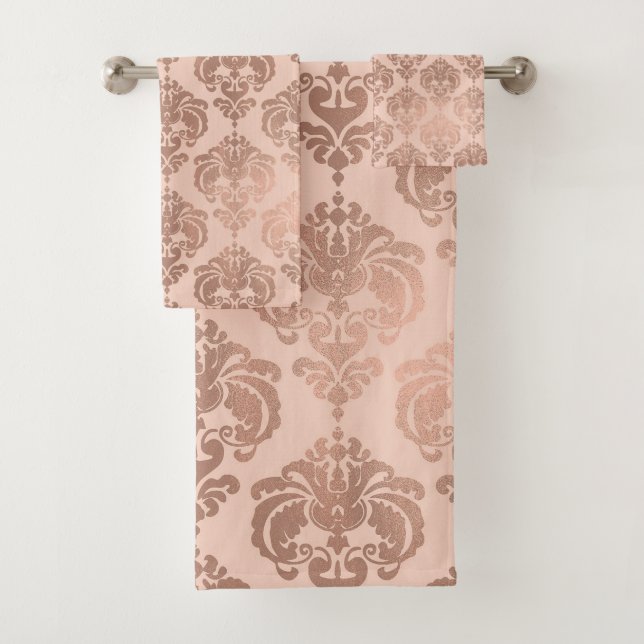 Rose Gold Blush Rose Moderne Glam Damask (En situation)