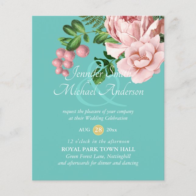 Rose Gold Botanical Floral Budget Mariage Invite (Devant)