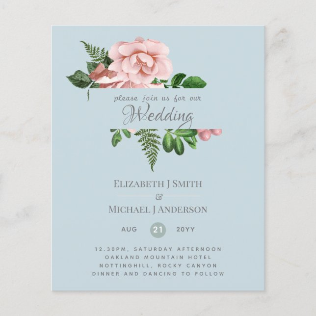 Rose Gold Botanical Floral Budget Mariage Invite (Devant)