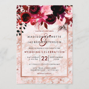 Rose Gold & Bourgogne Floral Wedding Invitations