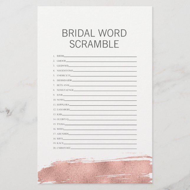 Rose Gold Brushstroke Brid Word Scramble Jeu (Devant)