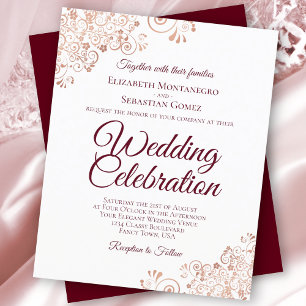 Rose Gold & Burgundy BUDGET Mariage Invitation