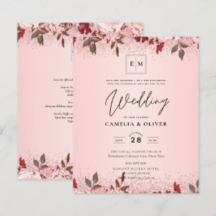 Rose Gold Burgundy Rose Floral Mariage Invite