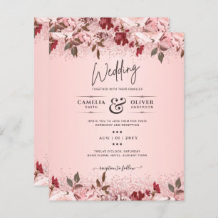 Rose Gold Burgundy Rose Floral Mariage Invite